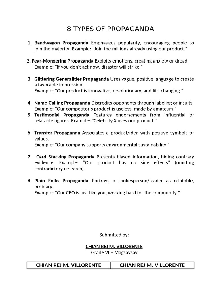8 Types of Propaganda | PDF