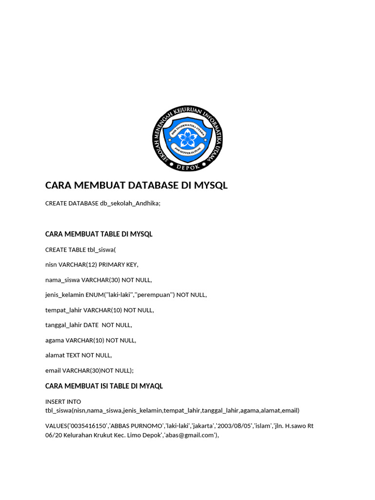 Panduan Membuat Database MySQL | PDF