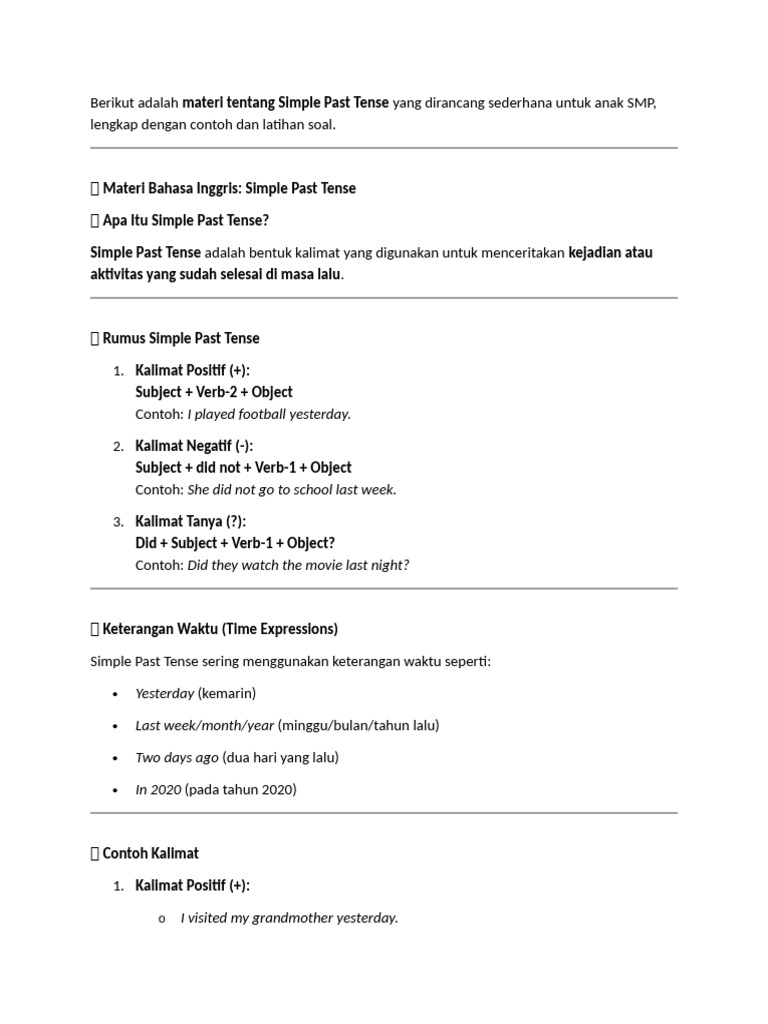 Materi Simple Past Tense | PDF