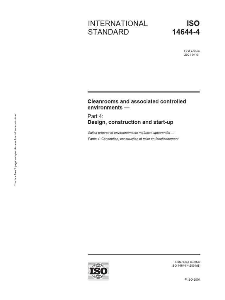 ISO 14644-4: Cleanroom Design Guide | PDF | International Organization ...