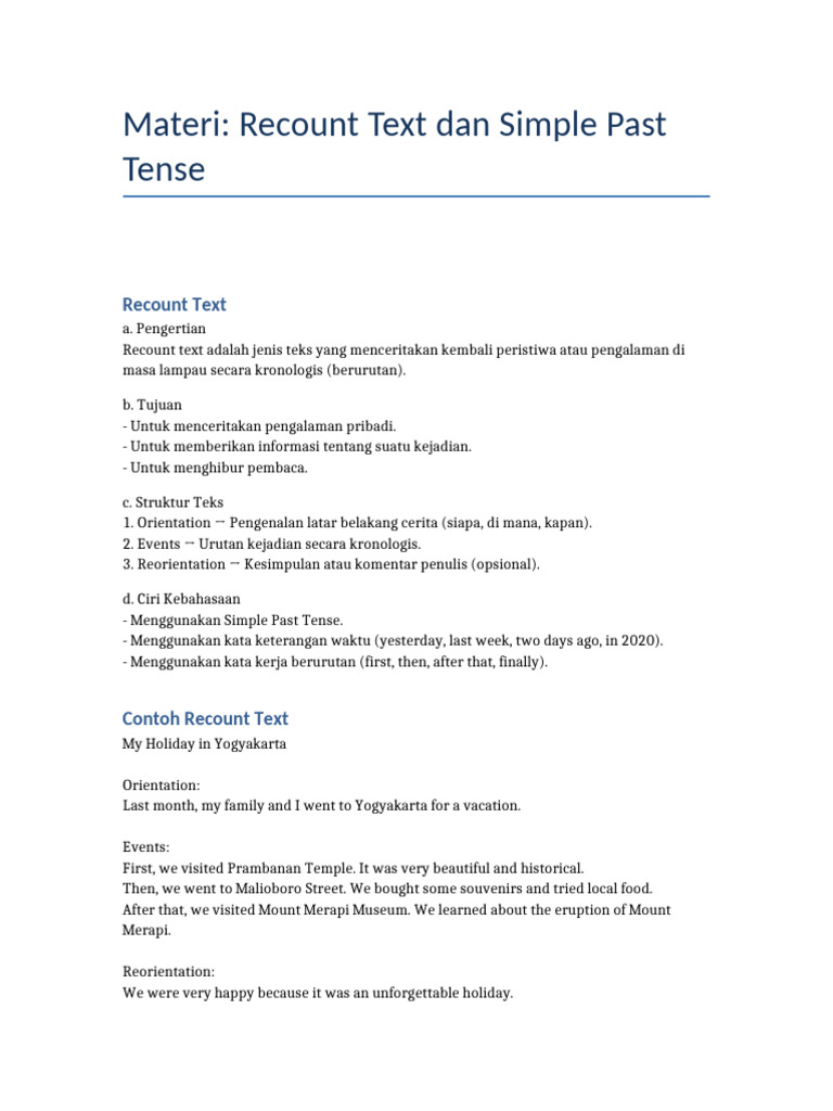 Materi Recount Text Dan Simple Past Tense Kelas9 | PDF | Interpretation ...