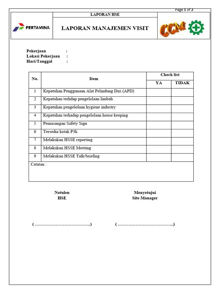 Form Laporan Manajemen Visit | PDF