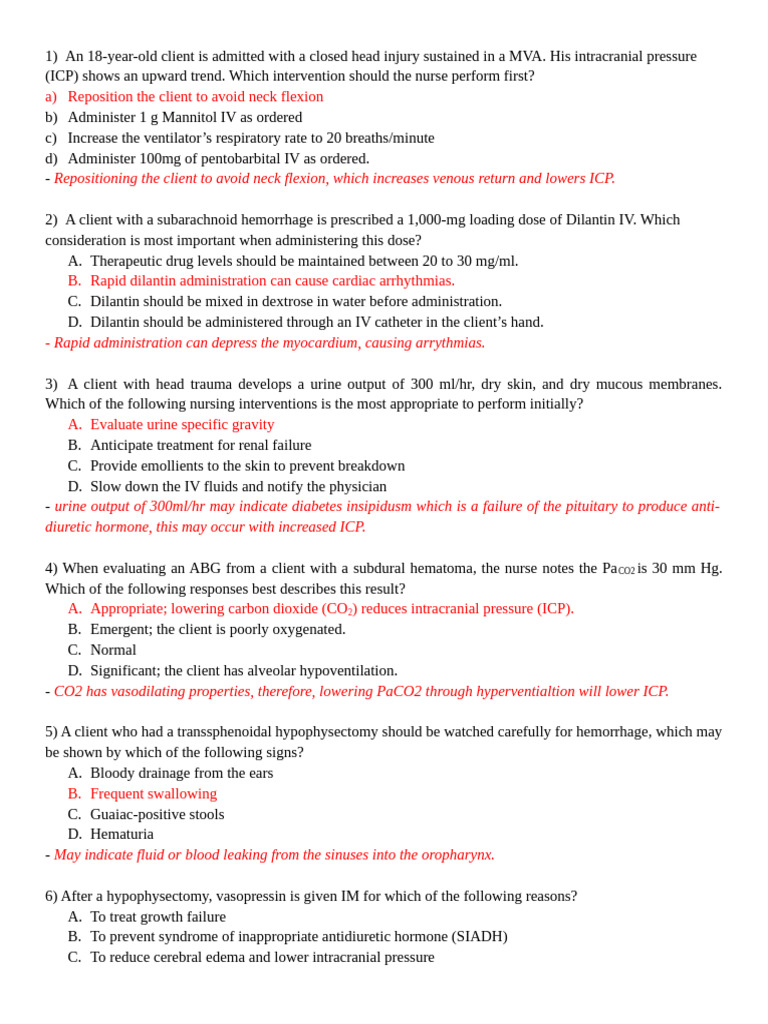 Spinal Cord Sample Questions | PDF | Spinal Cord Injury | Medical ...