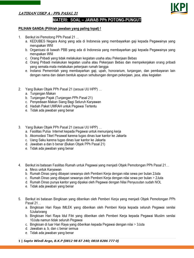 0 3 Soal Latihan Uskp A Pph Potput Ikpi Sapto Wa Pdf