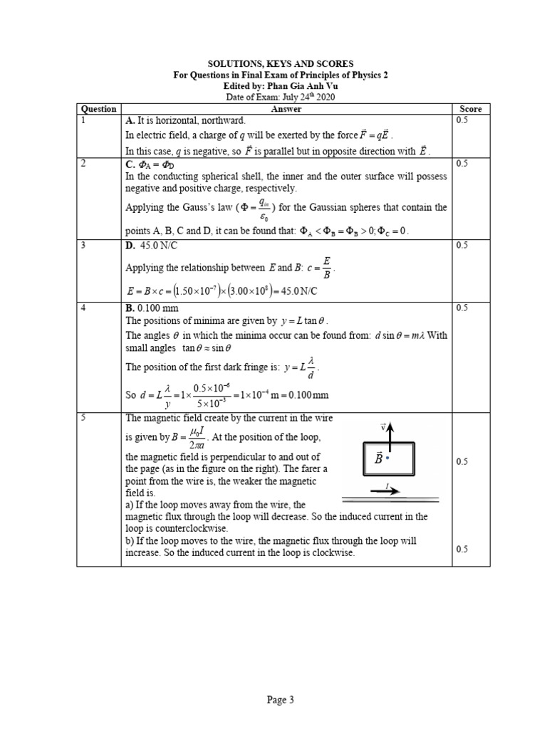 Physics 2 Final Exam Solutions and Scores | PDF | Electromagnetic ...