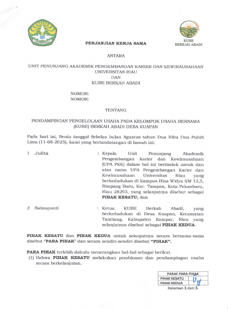 PIHAK KESATU Dan PIHAK KEDUA Untuk Selanjutnya Secara | PDF