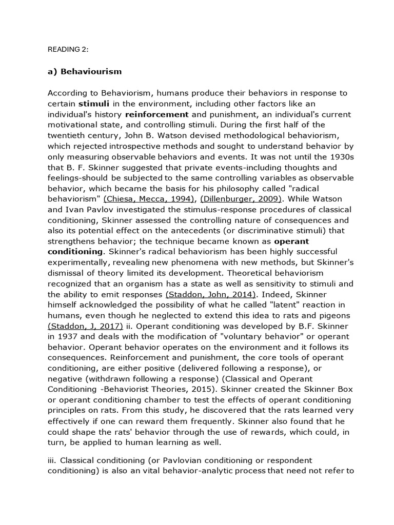 Innatism vs. Behaviorism in Learning | PDF | Behaviorism | Classical ...