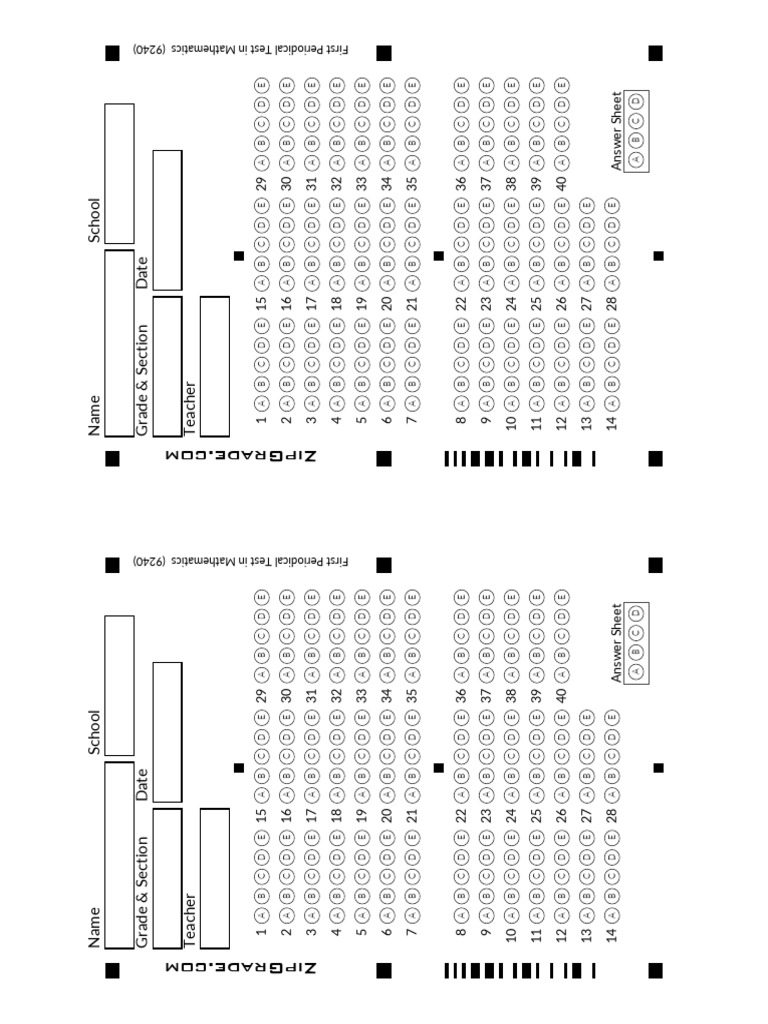 First Periodical Math Test Answer Sheet | PDF | Mathematics ...