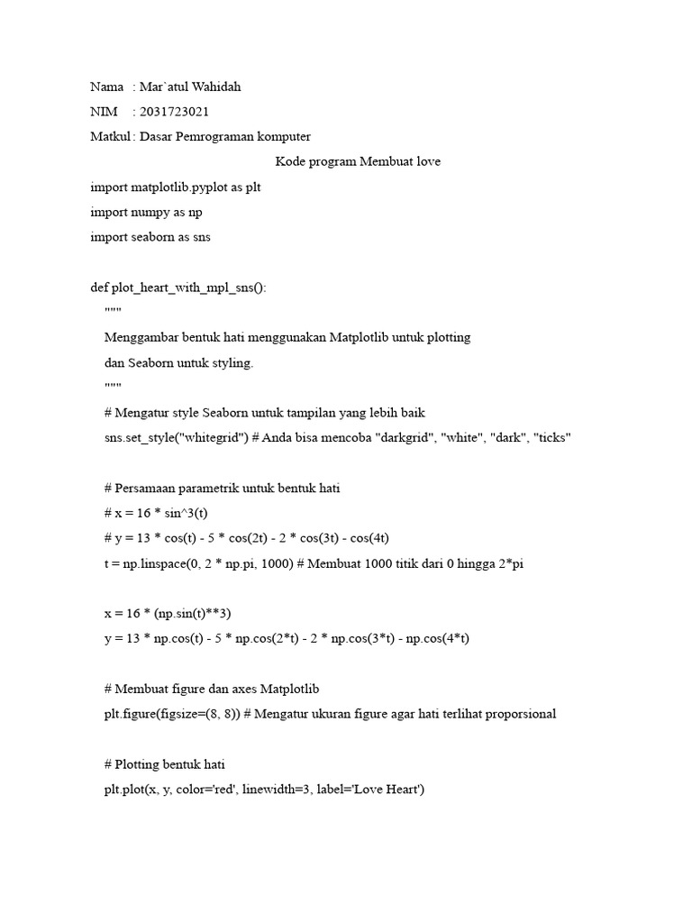 Kode Program Membuat Love Wahida | PDF