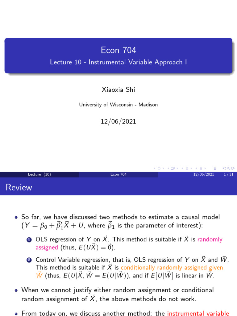 Instrumental Variable Method in Econometrics | PDF | Regression ...
