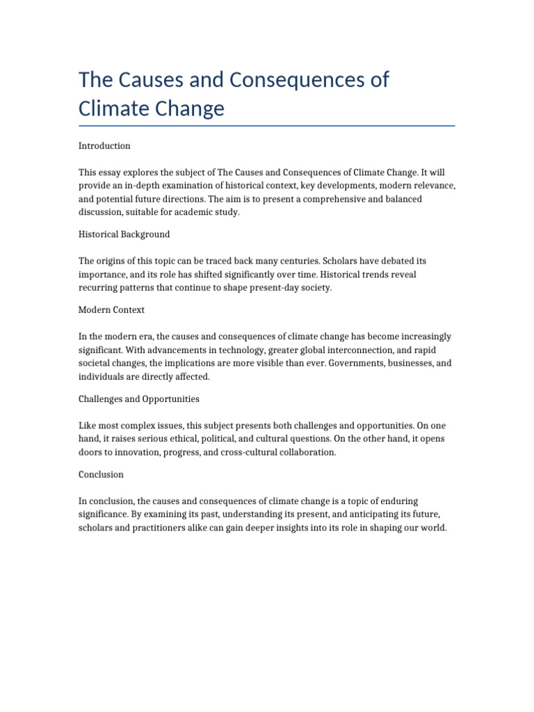 Essay 2 The Causes and Consequences of Climate Change | PDF