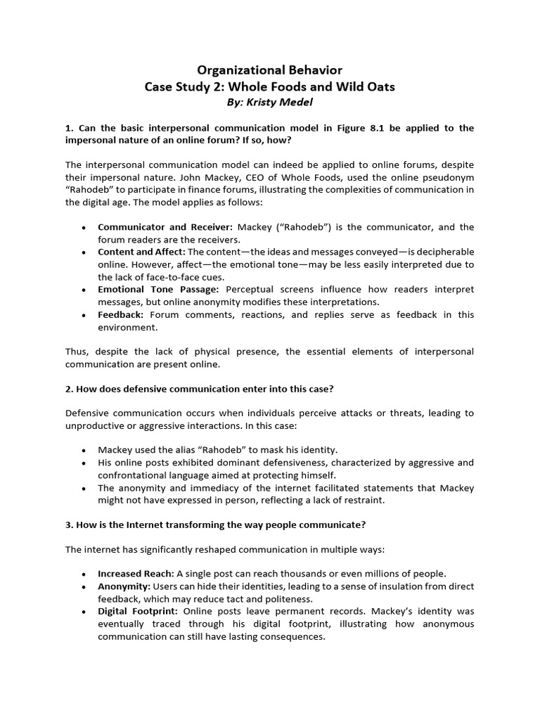 Whole Foods Online Communication Case Study | PDF | Communication ...