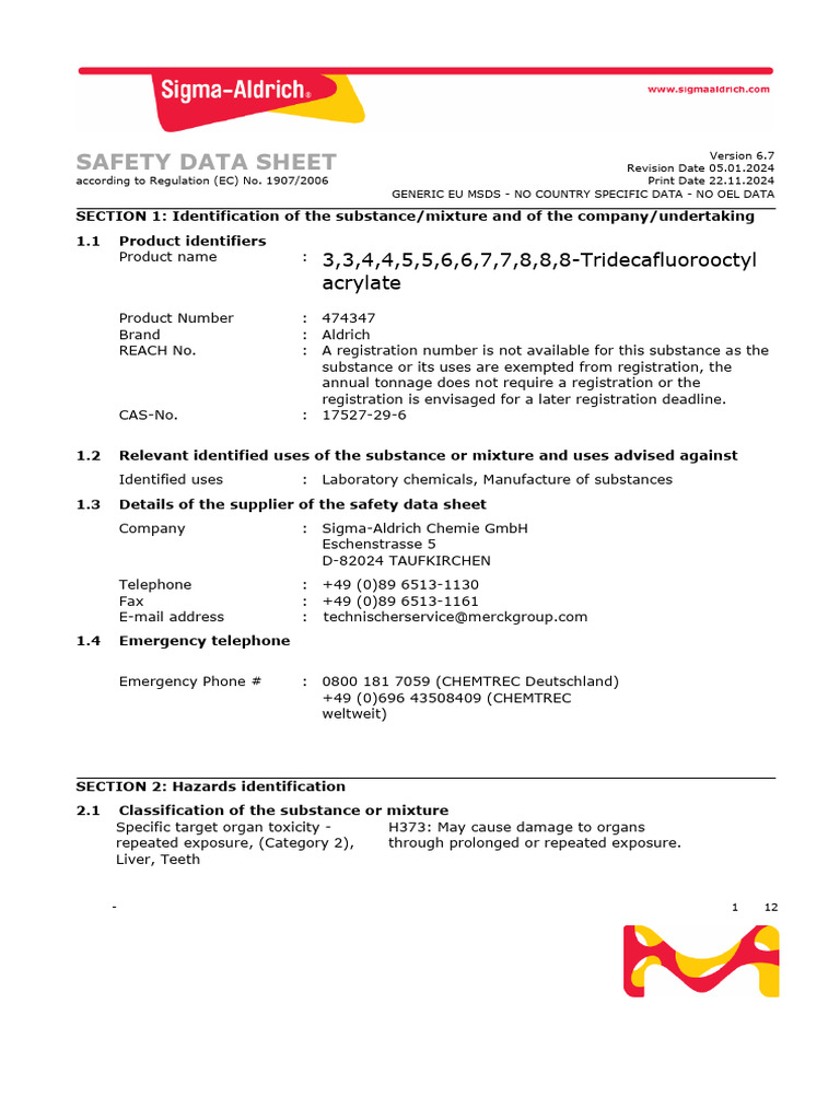 SDS-17527-29-6 - Perfluor C6 - EN | PDF | Dangerous Goods | Toxicity