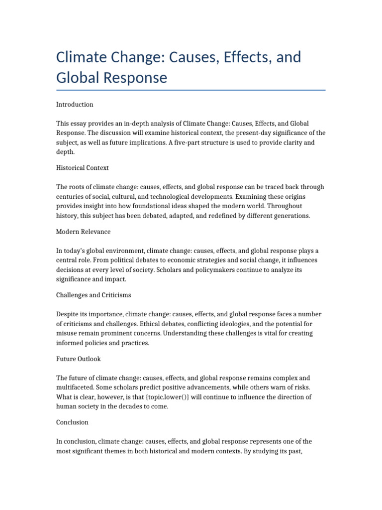 Essay 2 Climate Change Causes, Effects, and Global Response | PDF