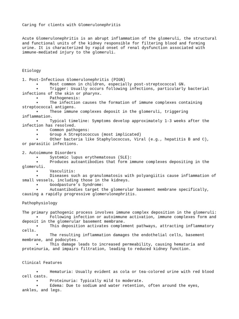 Caring For Clients With Glomerulonephritis | PDF | Kidney | Medical ...
