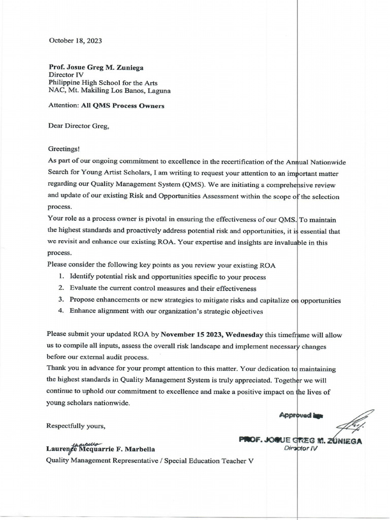 Memo 56 - Submission of ROA Attachment Letter | PDF