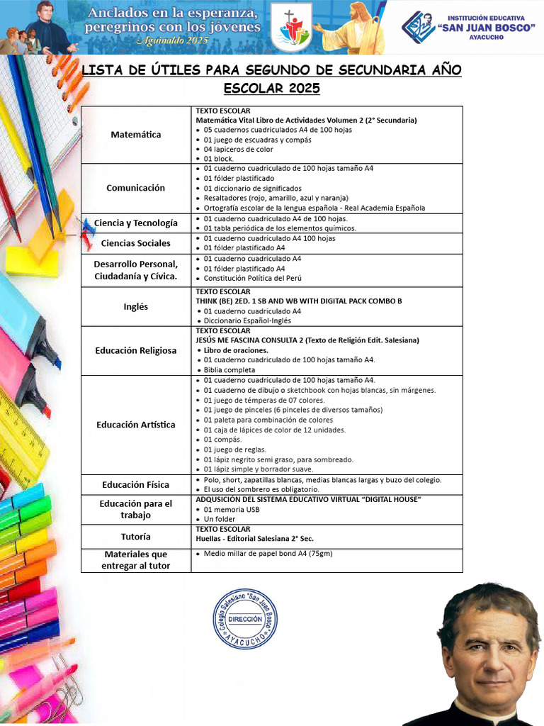Útiles Escolares 2° Secundaria 2025 | PDF | Lápiz