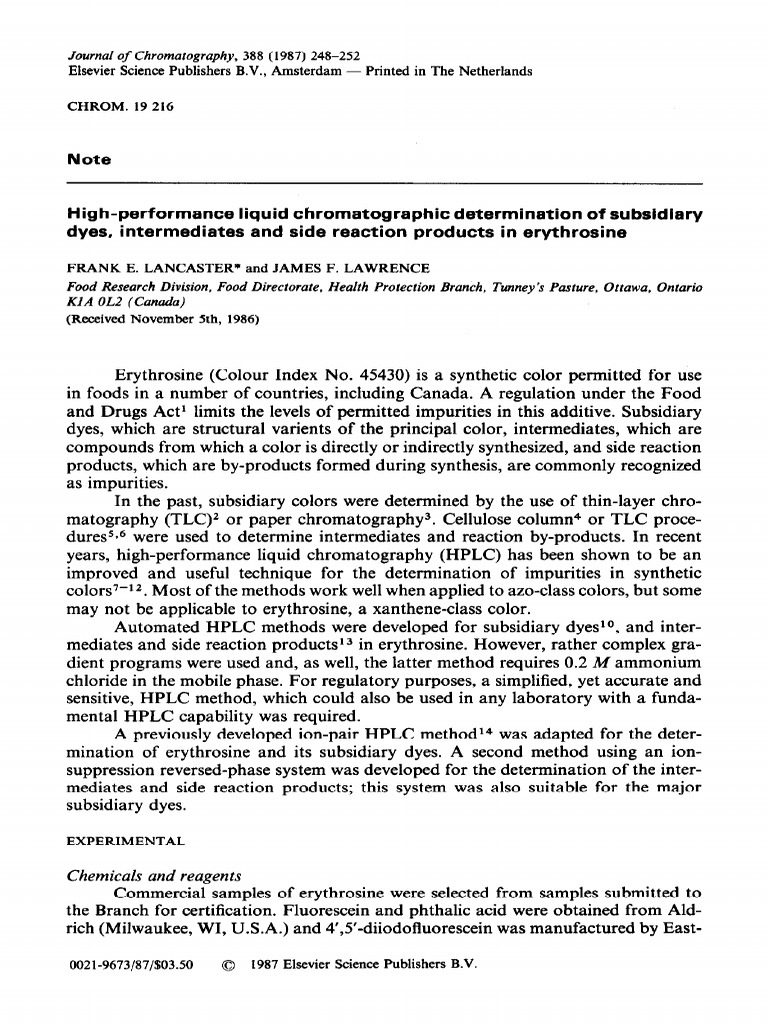 HPLC Method for Erythrosine Impurity Analysis | PDF | High Performance ...