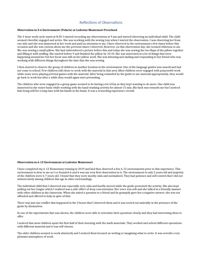 Anjum Observation Reflections | PDF | Behavioural Sciences