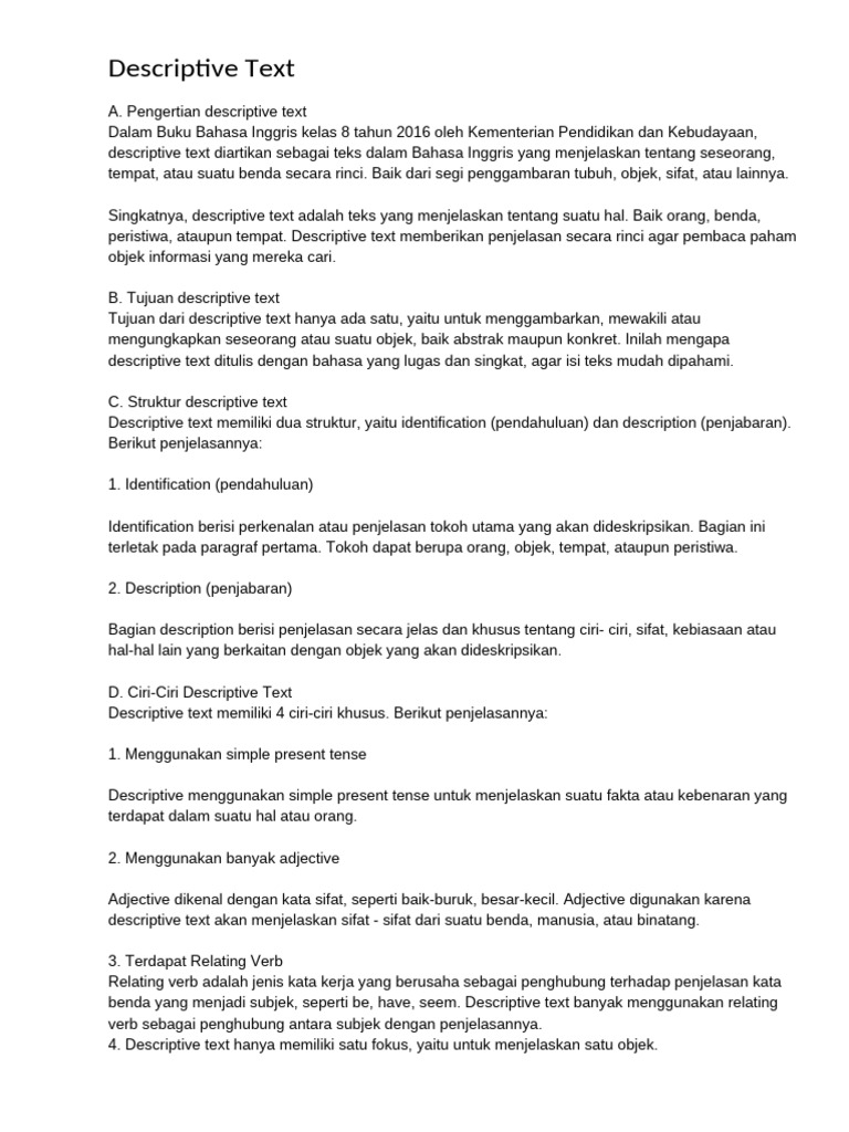 Memahami Descriptive Text dalam Bahasa Inggris | PDF