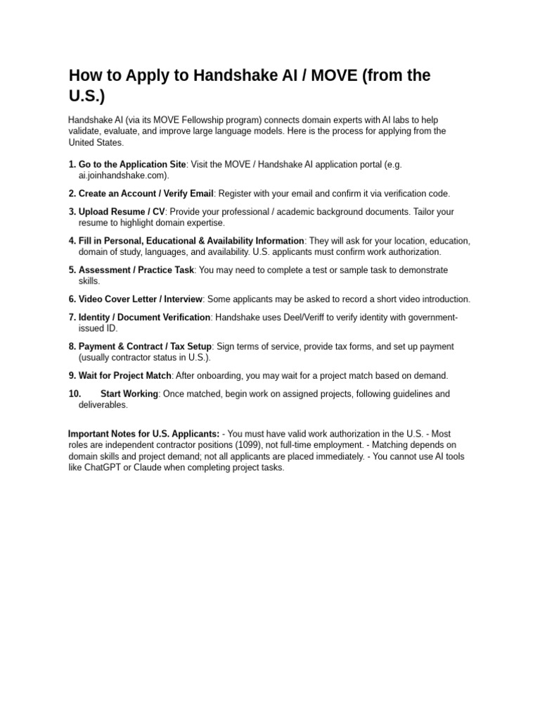 Handshake AI MOVE Fellowship Application Guide | PDF