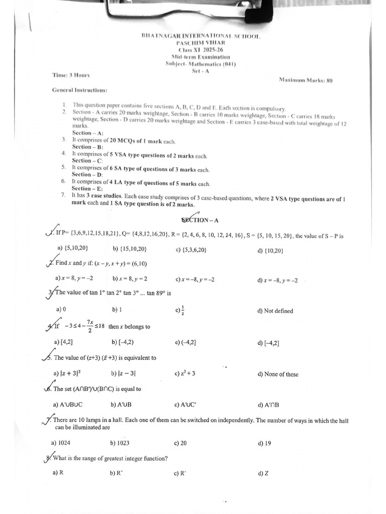 Maths Mid Term Question Paper | PDF