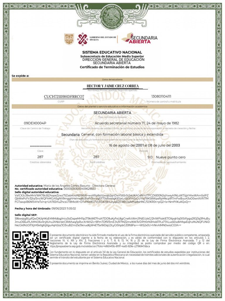 Certificado de Bachillerato 2023 | PDF | Control de acceso | Autenticación