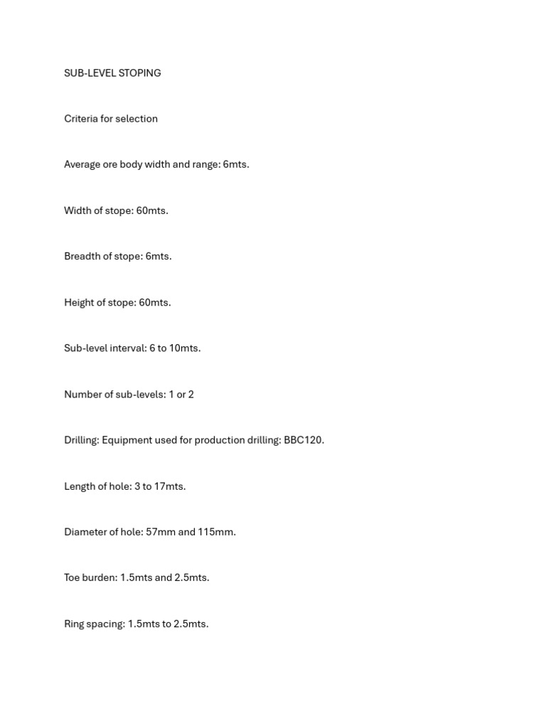 Sub-Level Stoping Criteria Overview | PDF