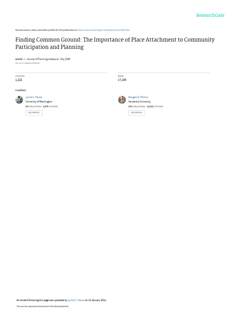 Place Attachment in Community Planning | PDF | Community | Attachment ...