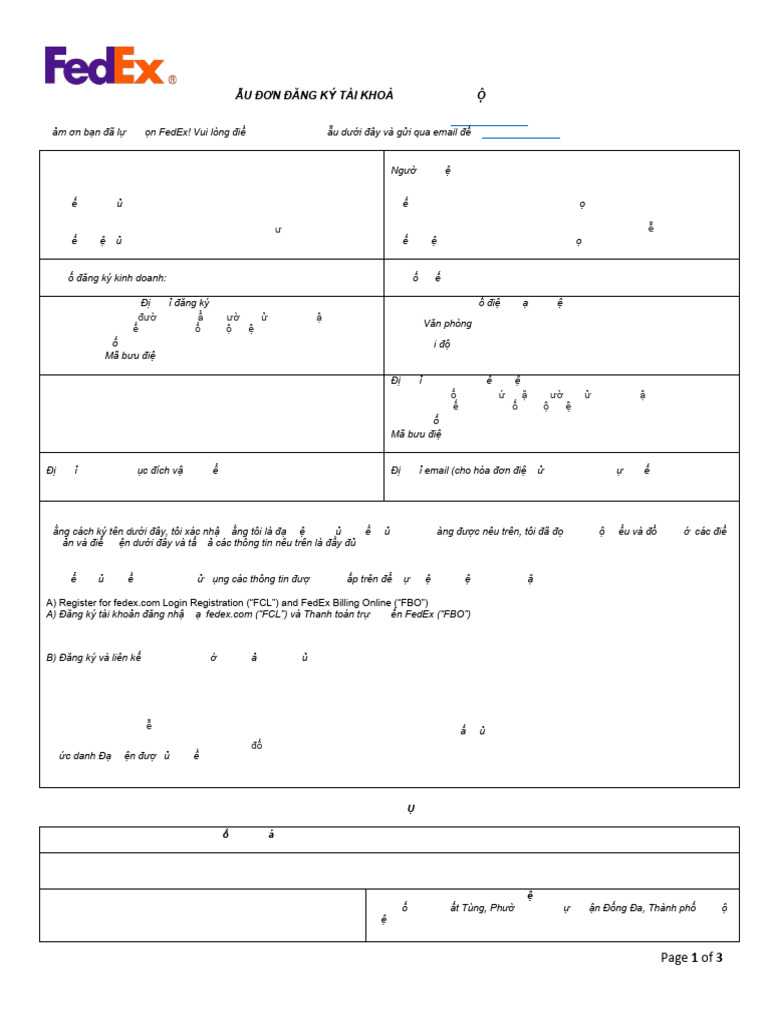 MẪU ĐƠN ĐĂNG KÝ TÀI KHOẢN FEDEX (HÀ NỘI) | PDF