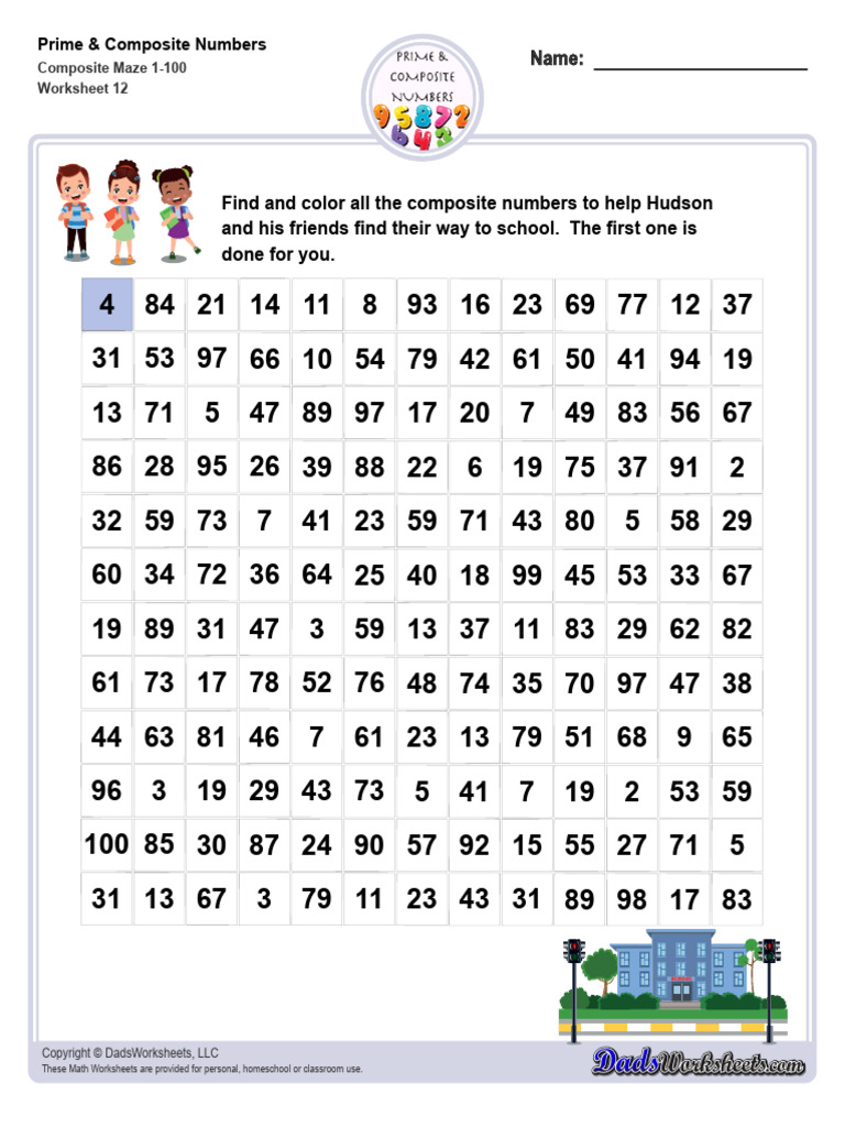 Prime and Composite Numbers Maze 1 100 | PDF, image size:768x1024