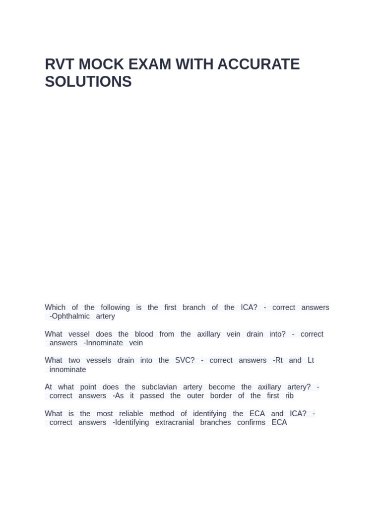 RVT Mock Exam Questions and Answers | PDF | Angiology | Cardiovascular ...