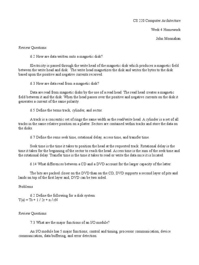 Computer Architecture Homework | PDF | Input/Output | Disk Storage