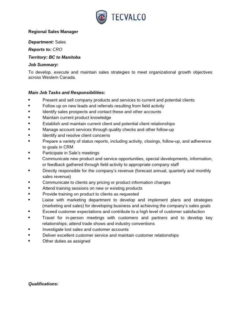 Western Regional Sales Manager | PDF | Sales | Customer Relationship ...