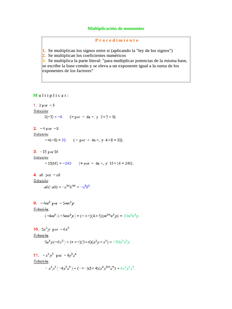 Multiplicación de expresiones algebraicas | PDF | Multiplicación ...