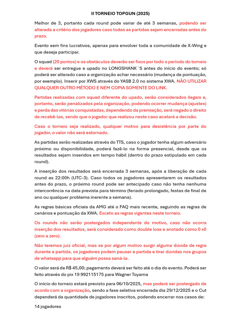 Torneio Topgun X-Wing 2025: Regras e Premiações | PDF | Esportes ...
