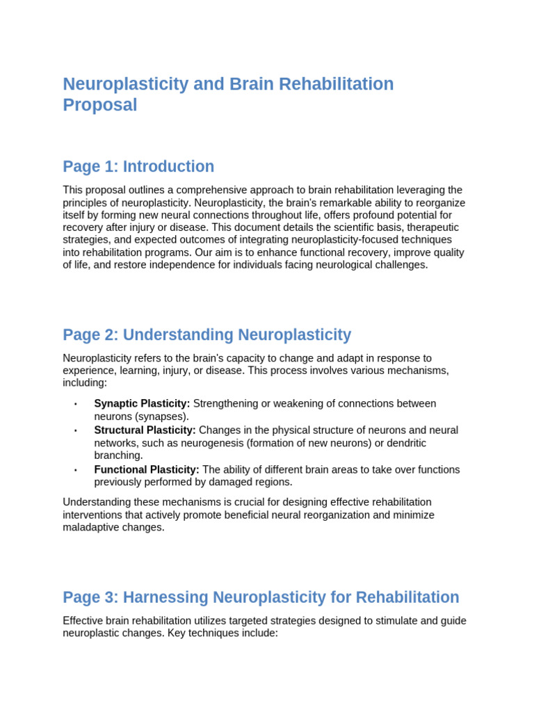 Neuroplasticity Rehab Proposal | PDF | Neuroplasticity | Physical Therapy