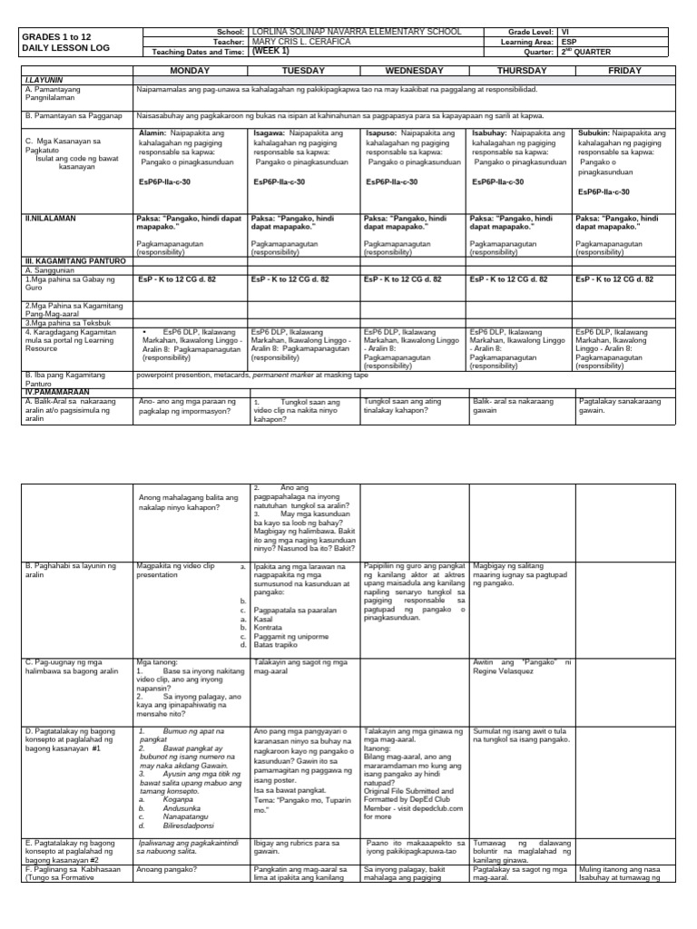 DLL - Esp 6 - Q2 - W1 | PDF