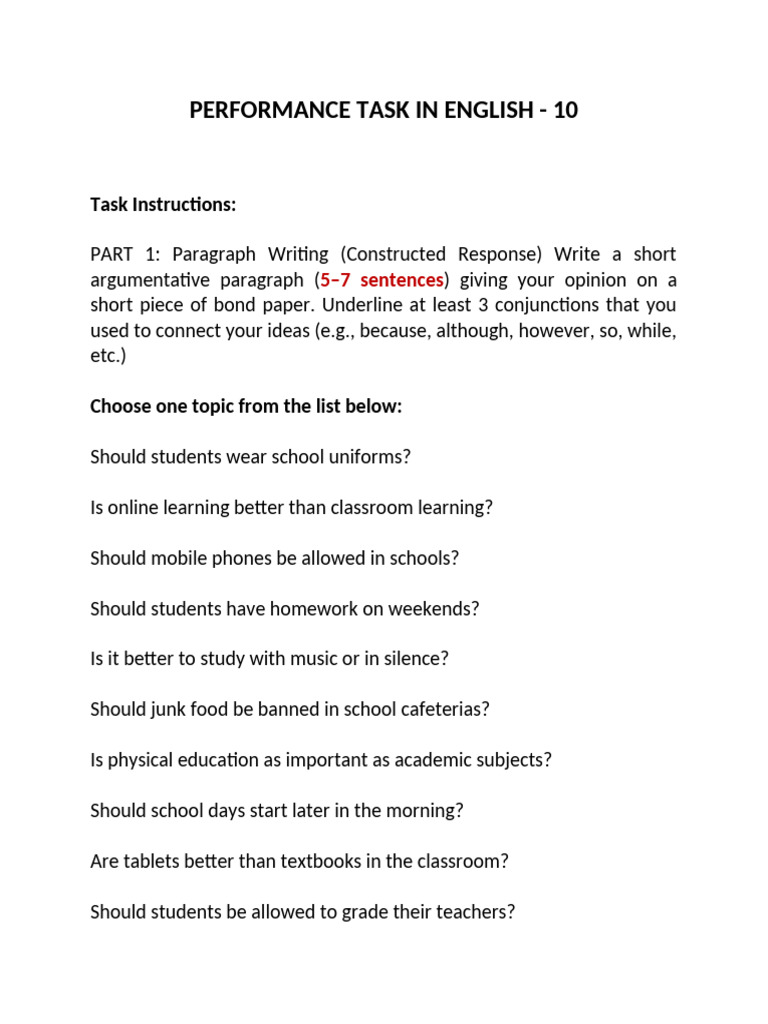 Performance Task in English 10 | PDF
