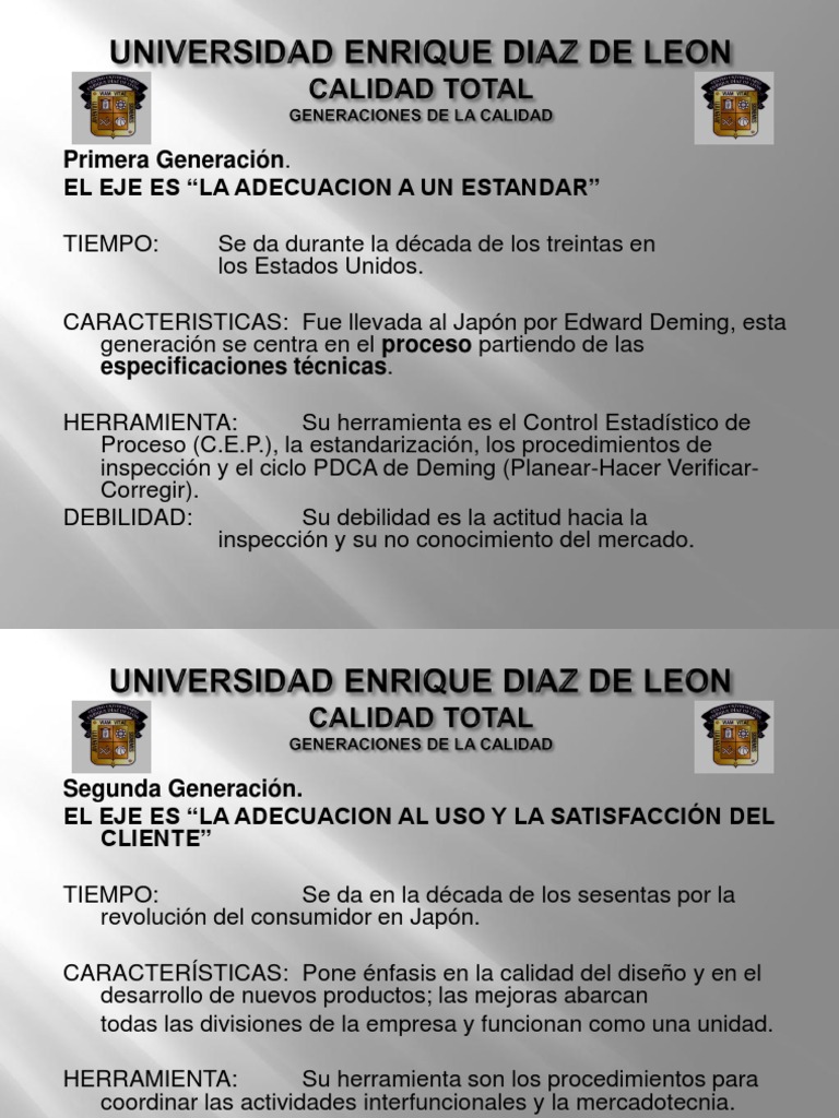 Generaciones de La Calidad Calidad
