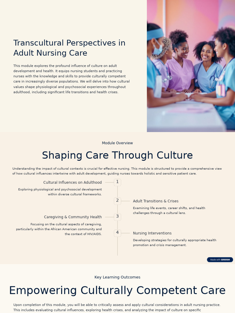 Cultural Competence in Adult Nursing | PDF | Nursing | Caregiver