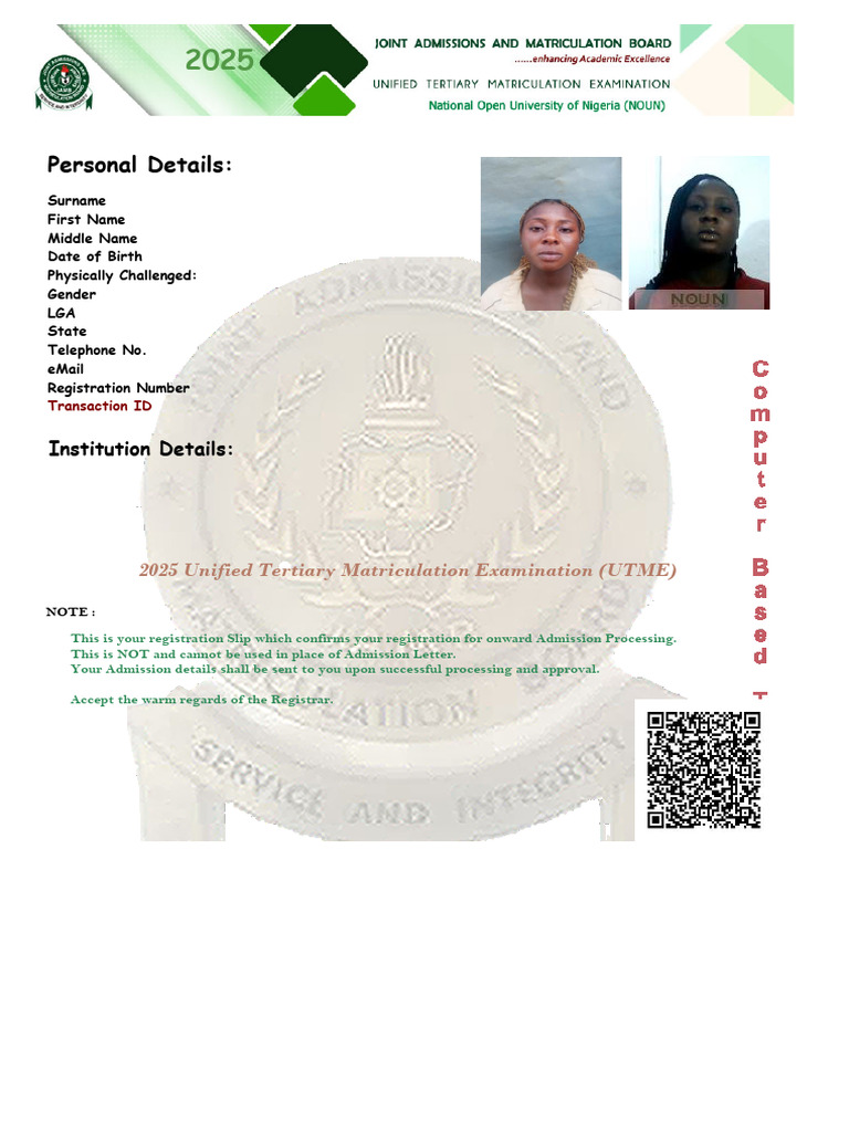 2025 UTME Registration Slip for Kima Amasa | PDF