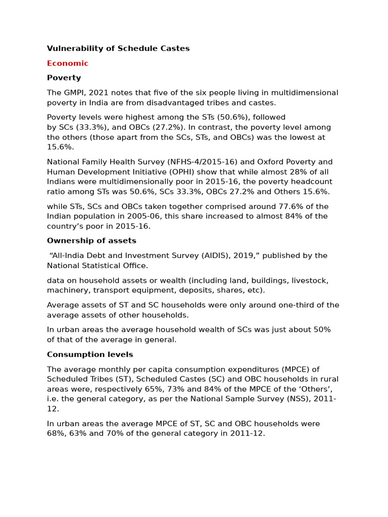 Vulnerability of Scheduled Castes in India | PDF