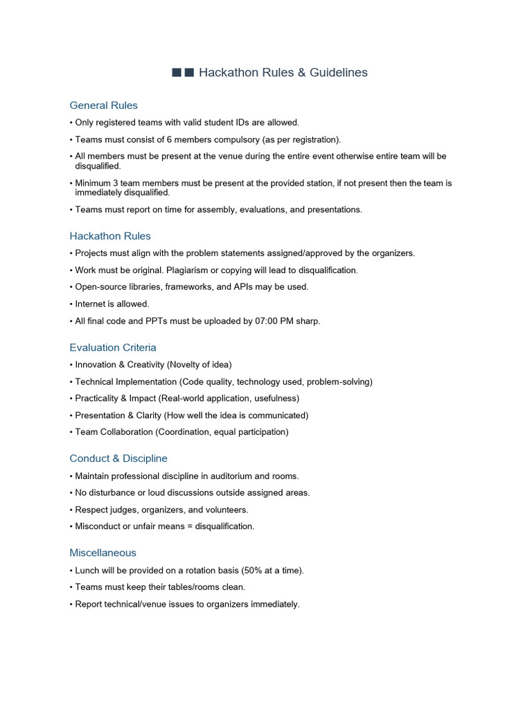 Hackathon Rules and Guidelines | PDF