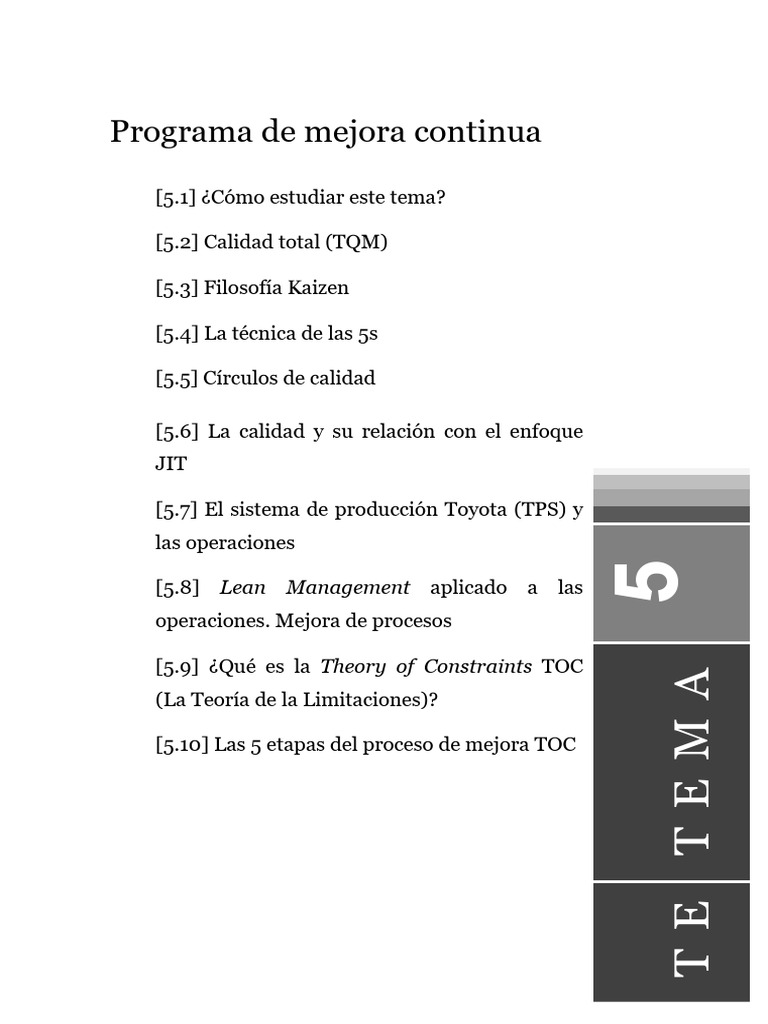 Mejora Continua y Gestión de Calidad | PDF | Lean Manufacturing ...