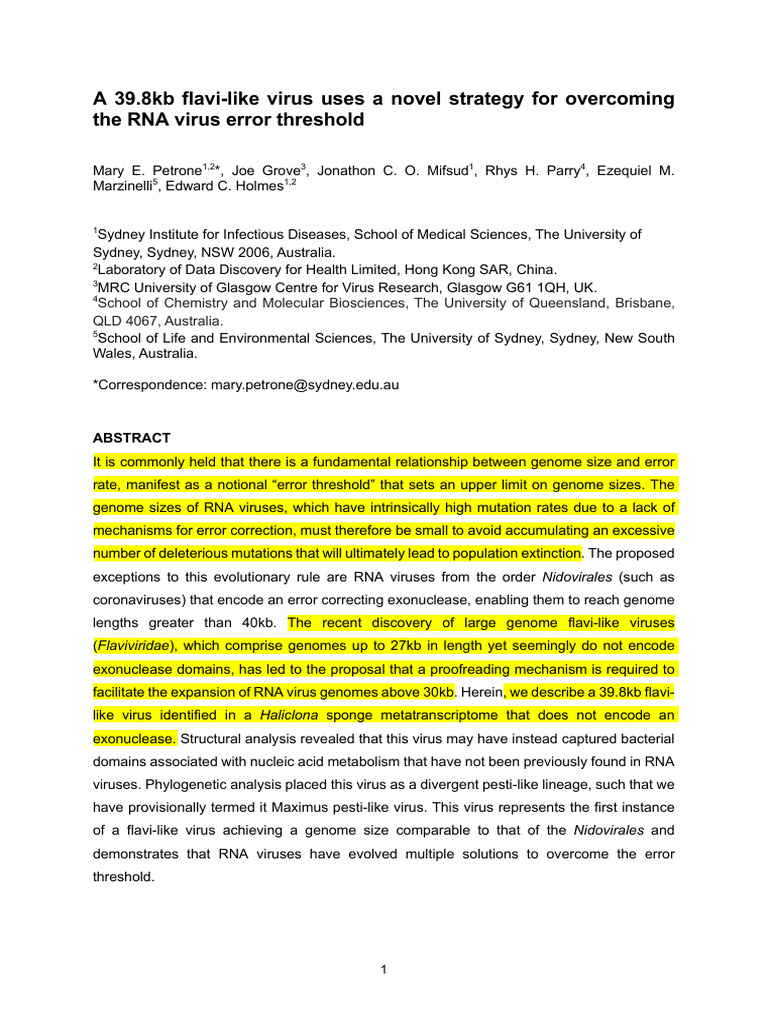 Novel 39.8kb Flavi-like Virus Discovery | PDF | Virus | Conserved Sequence