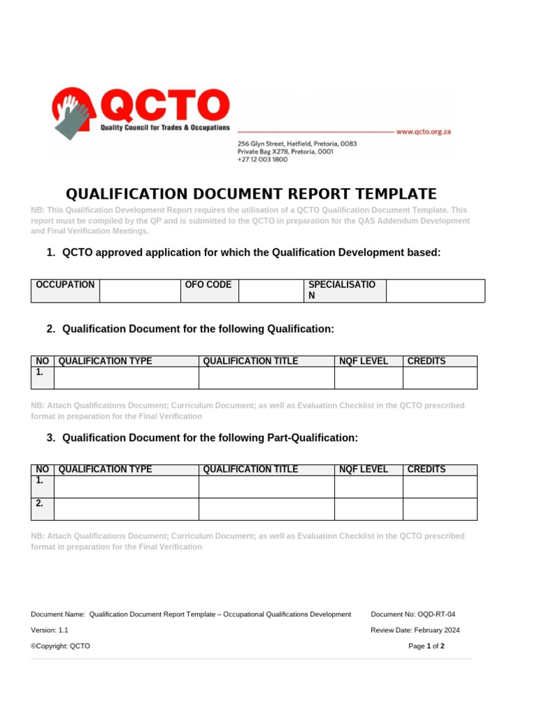 Qualification Document Report Template | PDF