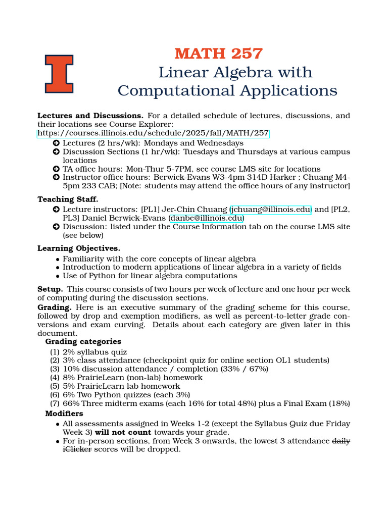 MATH 257 Syllabus Overview | PDF | Matrix (Mathematics) | Eigenvalues ...