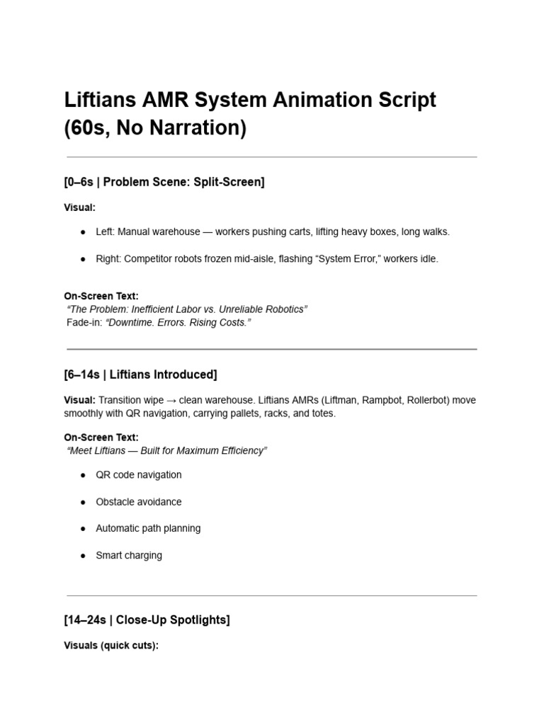 Liftians AMR System Animation Overview | PDF | Warehouse | Pallet