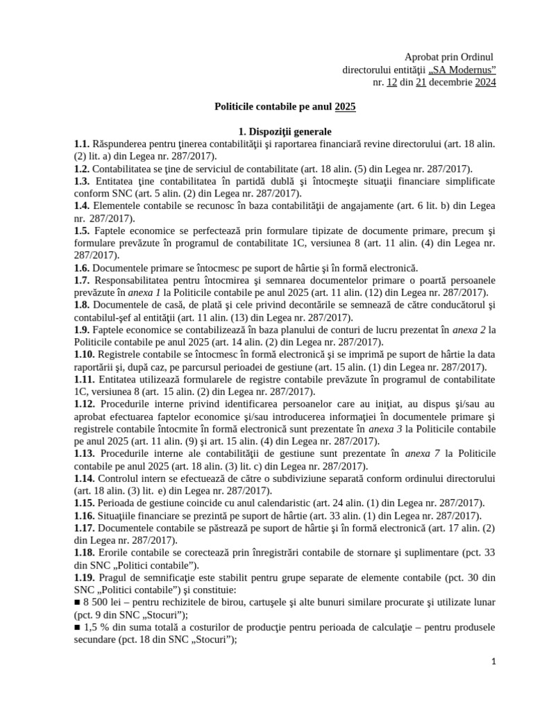 Politici Contabile - 2025 Model | PDF